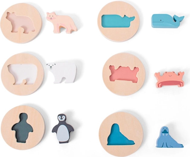 Puzzle din lemn cu forme și animăluțe