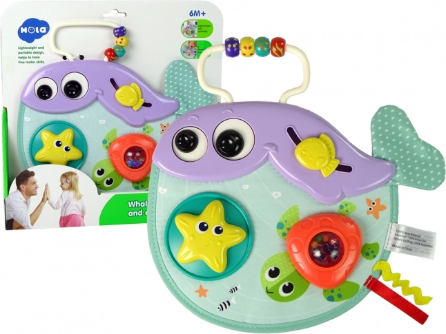 Balena interactivă pentru bebeluși – zornăitoare și jucărie didactică