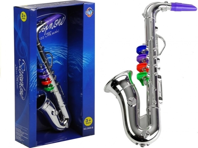 Saxofon de jucărie argintiu pentru copii