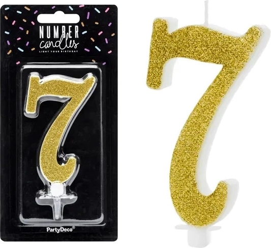 Lumânare aniversară cifră 7 aurie 10 cm - 1 bucată