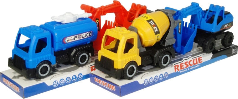 Mașini de construcții și salvare – set de 2 vehicule cu mecanism inerțial