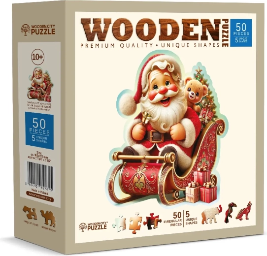 WOODEN CITY puzzle din lemn Aventura cadourilor lui Moș Crăciun, 50 de piese
