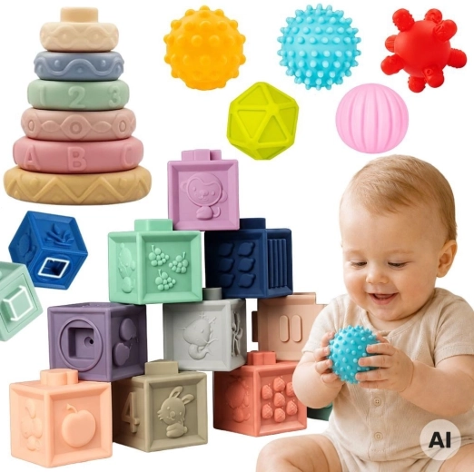 Woopie Baby cuburi senzoriale moi și jucării pentru dentiție – set 23 buc.