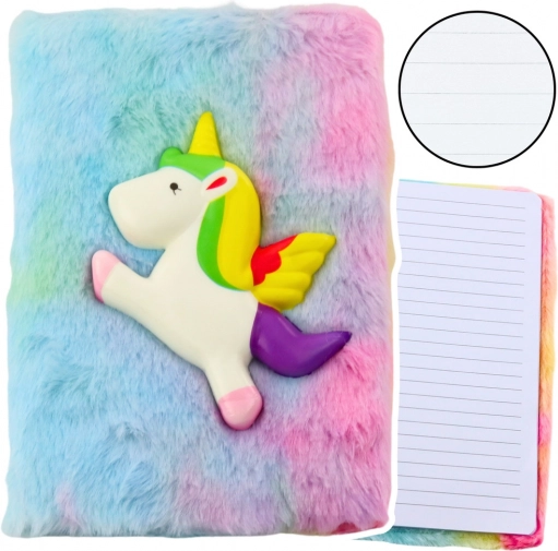 Caiet din pluș colorat cu unicorn 3D