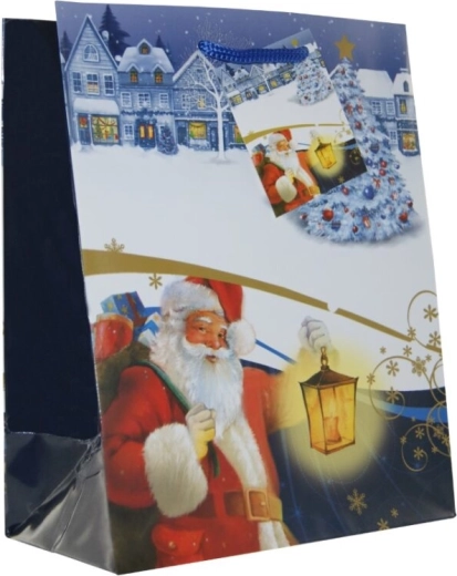 Pungă cadou de Crăciun cu motivul lui Moș Crăciun, mărime medie (A5), assort 5 motive - 1 bucată