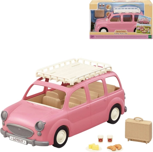 Dubă familială roz Sylvanian Families cu accesorii pentru picnic