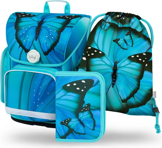 Set școlar BAAGL ERGO Butterfly: ghiozdan, penar, săculeț