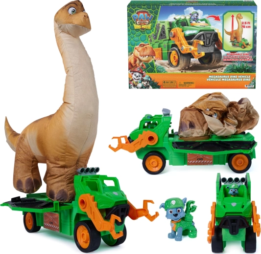 Spin Master Patrula Cățelușilor și dinozaurii – vehicul dino Megasaurus cu dinozaur gonflabil și figurina Rocky