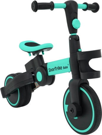 Vehicul pentru copii 3‑în‑1: împingător și tricicletă SporTrike – Albastru