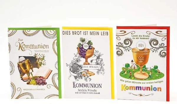 Felicitări pentru botez/Prima Împărtășanie – set 100 buc., 3 motive, 11,5 × 17,5 cm