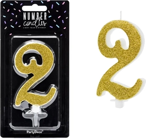 Lumânare aniversară cifră 2 aurie 10 cm - 1 bucată