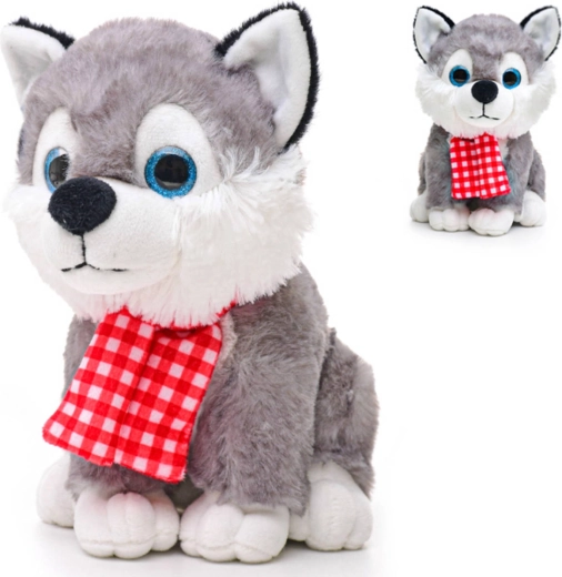 Câine Husky din pluș cu fular, cu sunet 22 cm - 1 bucată