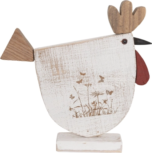 Decorațiune găinușă din lemn cu motiv floral bej 27 × 5 × 27 cm