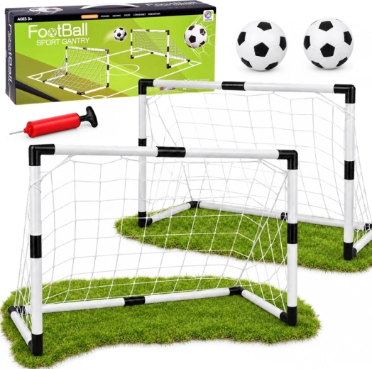 Set de fotbal pentru copii cu 2 porți 95 × 70 cm, 2 mingi și pompiță