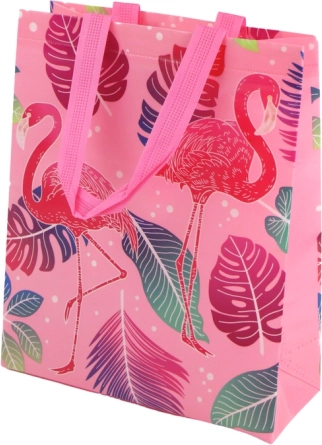 Pungă cadou roz cu model flamingo 30,5 × 24,5 × 10 cm