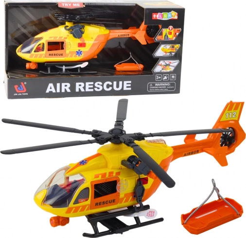 Elicopter de salvare cu cârlig și targă în lumină și sunet portocaliu 1:12
