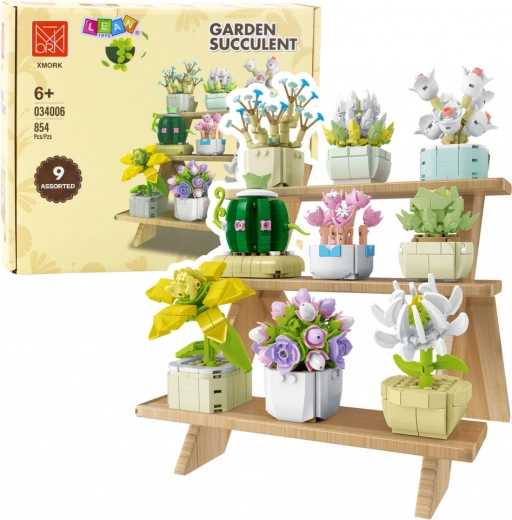 Set de construcție flori în ghivece, 9 modele, 854 piese