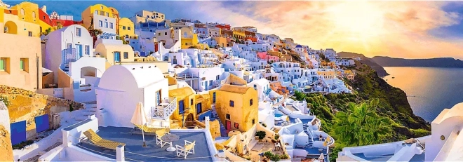 Puzzle panoramic 1000 de piese – apus de soare în Santorini de la Trefl