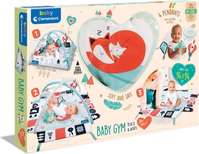 Clemmy baby pătură de joacă pentru bebeluși cu arcadă, alb-negru