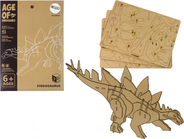 puzzle 3D din lemn stegozaur – joc educativ, 41 piese