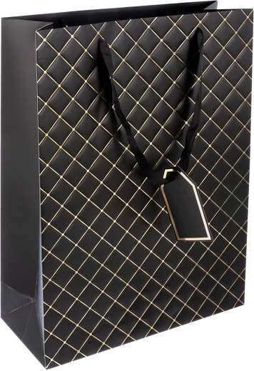 Pungă cadou din hârtie quilt neagră 31 × 12 × 42 cm
