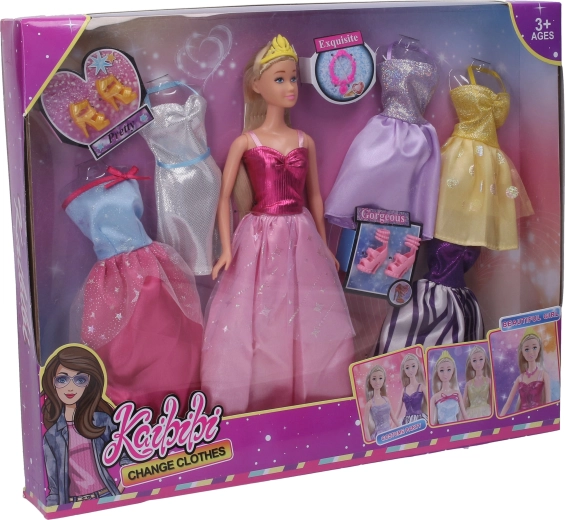 Păpușă prințesă cu set de rochii, 30 cm