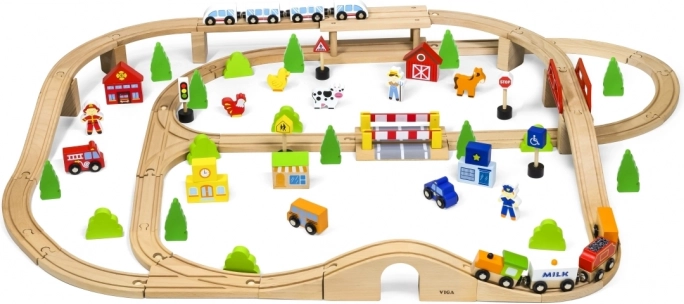 circuit de tren din lemn cu 90 de piese