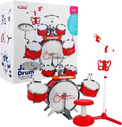 Set muzical pentru copii cu tobe, clape și microfon 3+ – Roșu