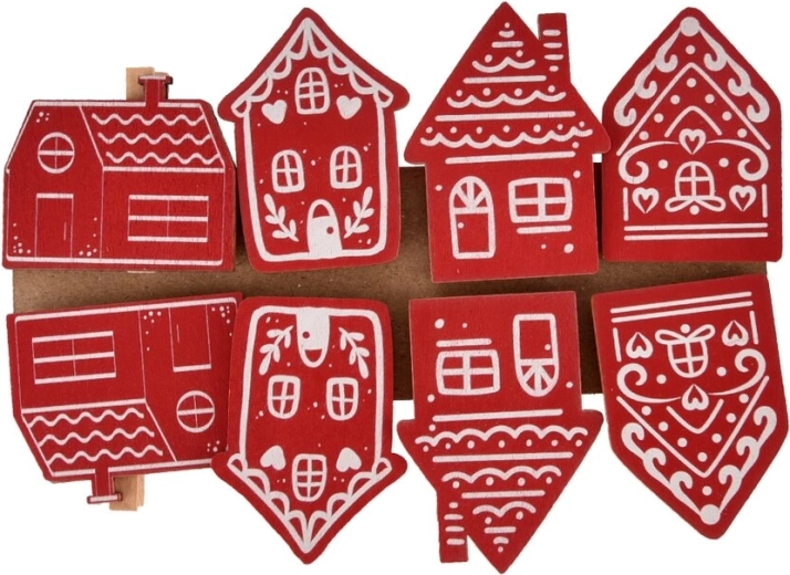 Cârlige decorative din lemn Căsuță roșu-alb 8 buc