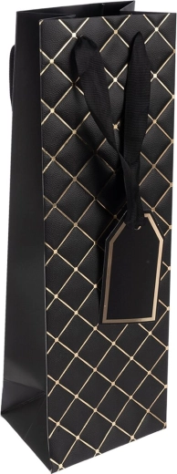 Pungă cadou din hârtie quilt pentru vin, neagră, 12 × 9 × 36 cm