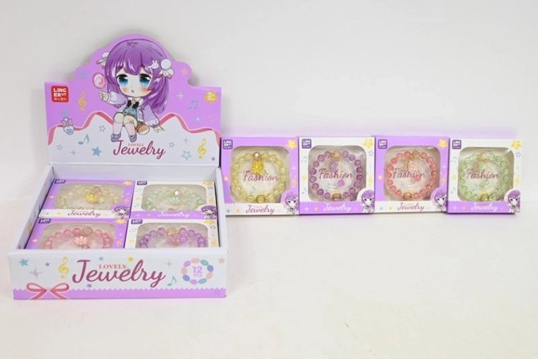 Lovely Fashion brățară pentru copii cu mărgele și pandantiv floral (12 buc. în cutie, mix de culori)