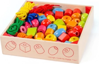 Mărgele din lemn de înșirat în cutie BIGJIGS TOYS