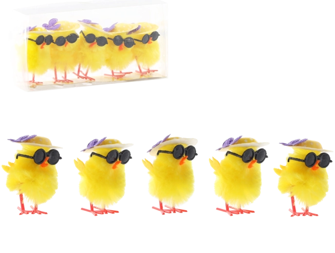 Decorațiuni de Paște puișori cu ochelari de soare – set de 5 bucăți