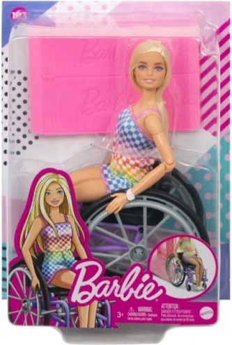 Barbie Fashionistas păpușă pe scaun cu rotile cu îmbrăcăminte cadrilat
