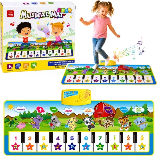 Saltea educațională muzicală tip pian cu animăluțe 100 × 36 cm