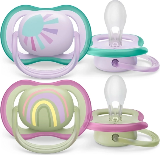 Suzetă Philips AVENT Ultra Air Curcubeu pentru fete, 0–6 luni, 2 bucăți