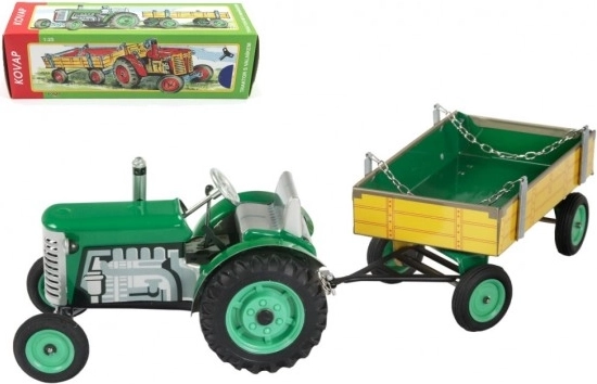 Tractor verde Zetor cu remorcă și mecanism cu arc Kovap