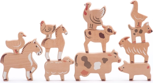 Bajo fermă rurală – set de 14 animale din lemn