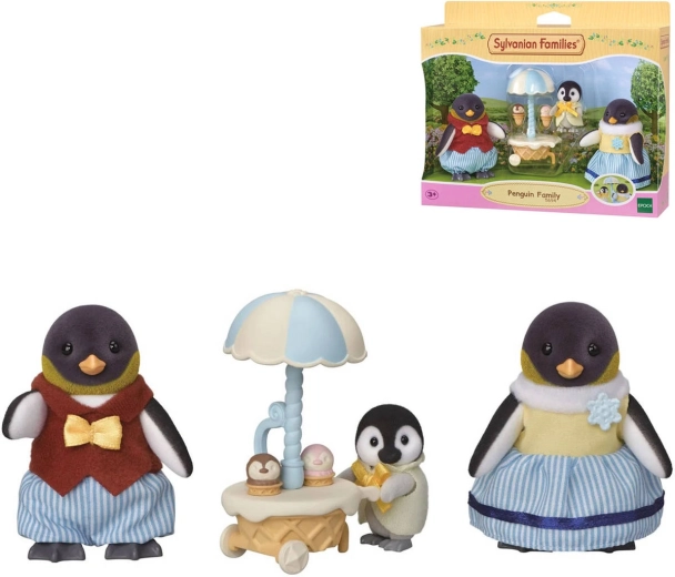 Sylvanian Families familia de pinguini cu cărucior de înghețată - 3 buc.
