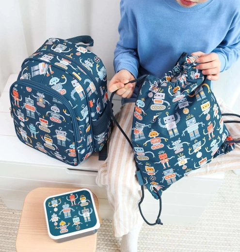 Motiv jucăuș cu roboți, care se potrivește cu alte accesorii