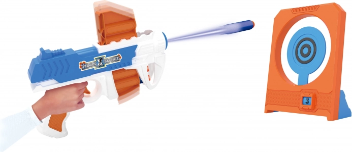Pistolă cu gloanțe din spumă și țintă