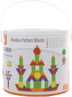 Cuburi de construcție plate din lemn Viga, în găleată, 250 de piese Montessori