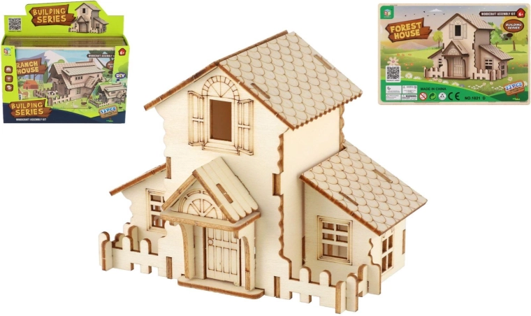 Teddies set de construcție 3D din lemn, căsuță, assort - 1 bucată