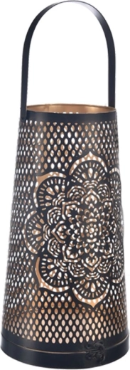 Sfeșnic metalic Mandala negru-auriu 30 cm