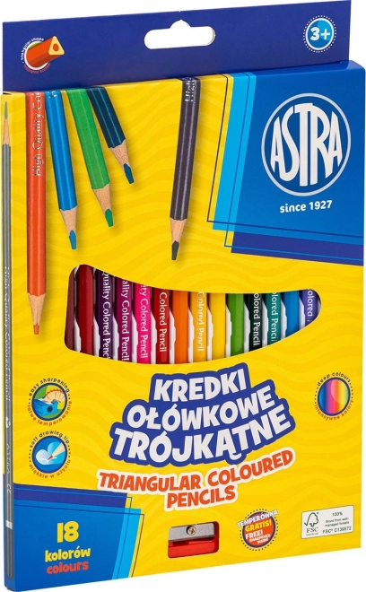 Astra creioane colorate triunghiulare 18 buc cu ascuțitoare