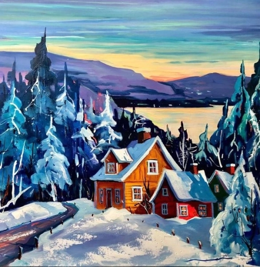 Norimpex Pictură pe numere Cabana iarna 40 × 50 cm