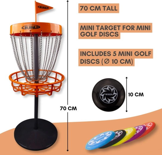 Set mini discgolf Guru – joc de grădină cu coș și 5 discuri