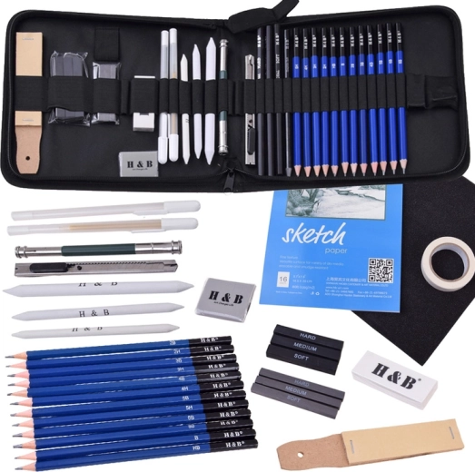 Set pentru schițare și desen H&B, 36 de piese, în husă