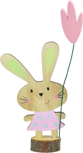 Decorațiune din lemn iepuraș pe buturugă 17 cm