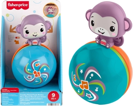 Minge muzicală Fisher-Price cu maimuțică mov pentru încurajarea mersului de-a bușilea